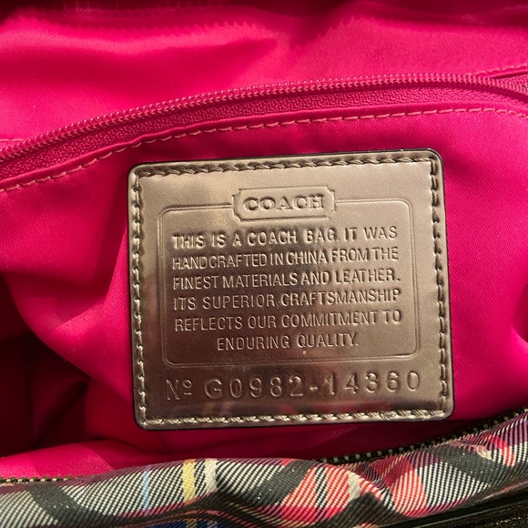 Coach Poppy tote bag, 16” by 12”, pink, purple, and black plaid. - Picture 5 of 6